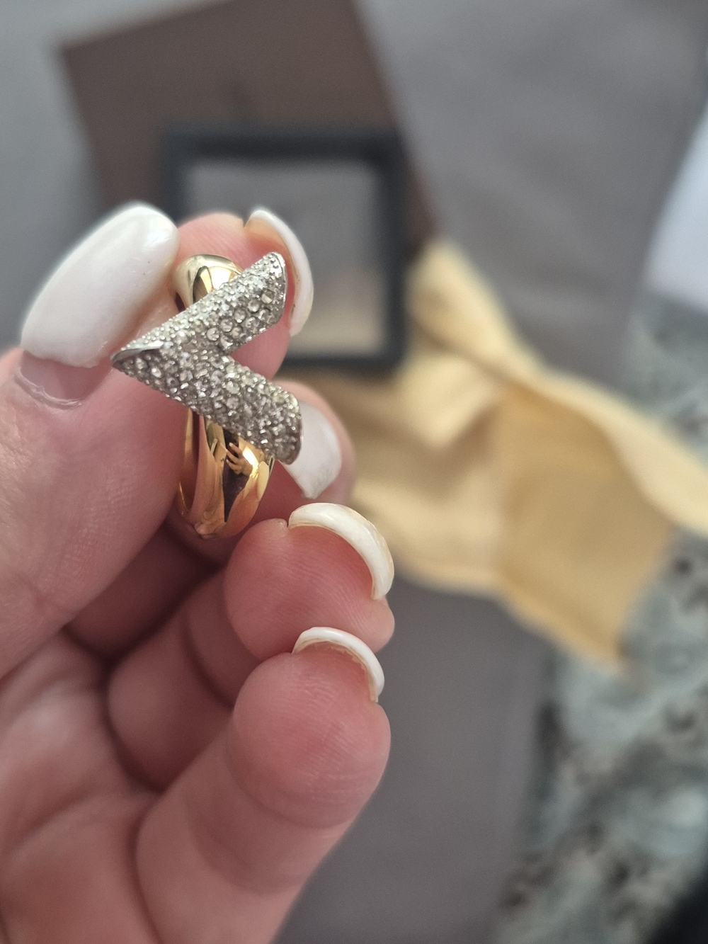 Louis Vuitton Gold Ring with Silver Crystal Zigzag Accent